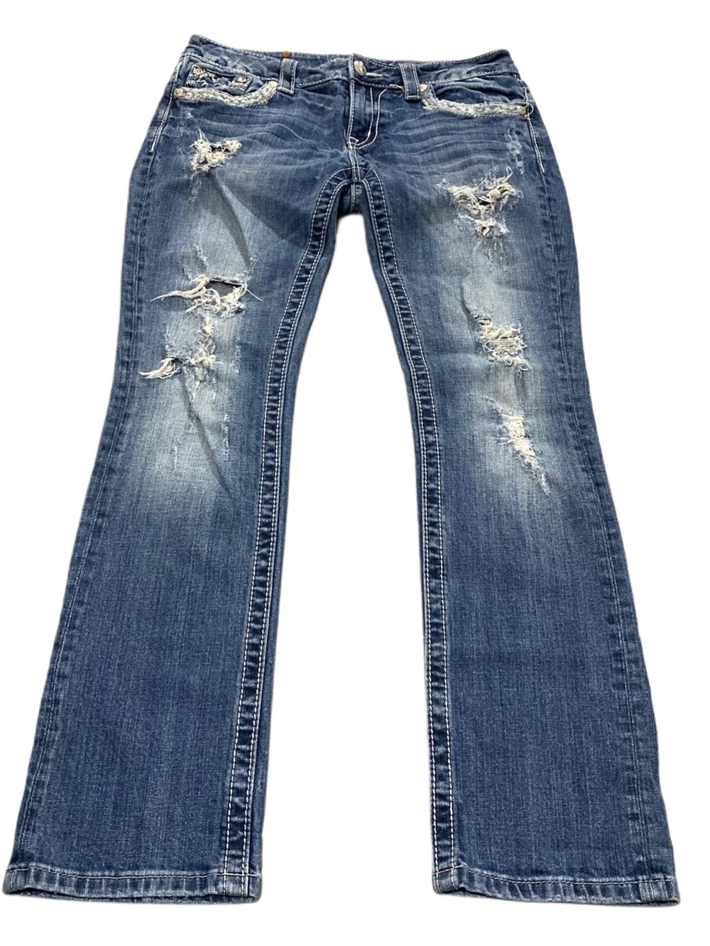 Miss Me Cuffed Straight Distressed Low Rise Jeans 30